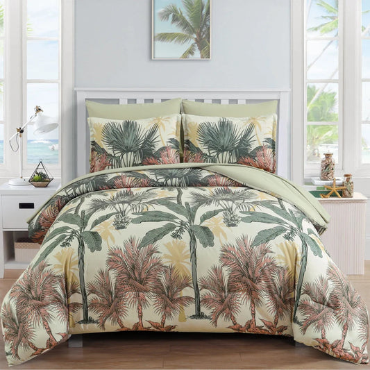 King Size Soft Floral Leaf Comforter Set Warm Quilted