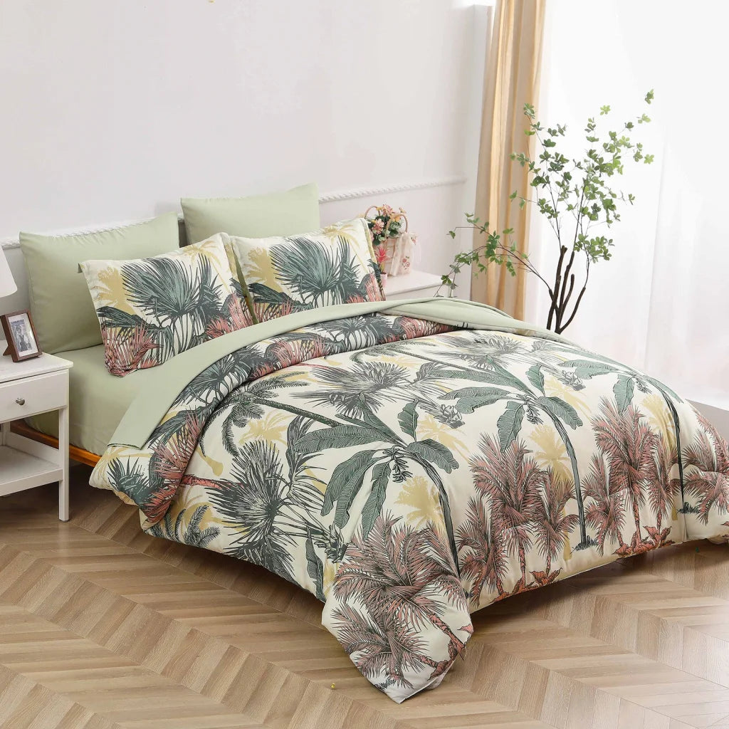 King Size Soft Floral Leaf Comforter Set Warm Quilted