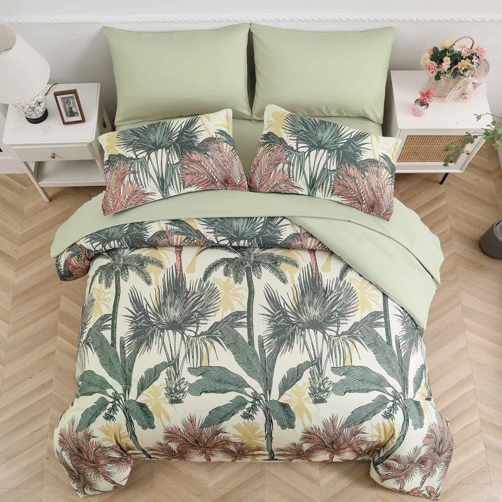 King Size Soft Floral Leaf Comforter Set Warm Quilted