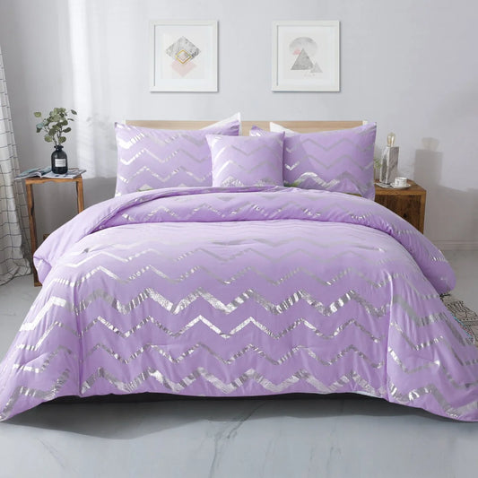 King Size Soft Purple Comforter Set Cozy 3-Piece Bedding