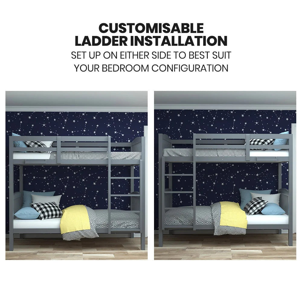 Kingston Slumber Single Bunk Bed Frame Solid Pine Wood