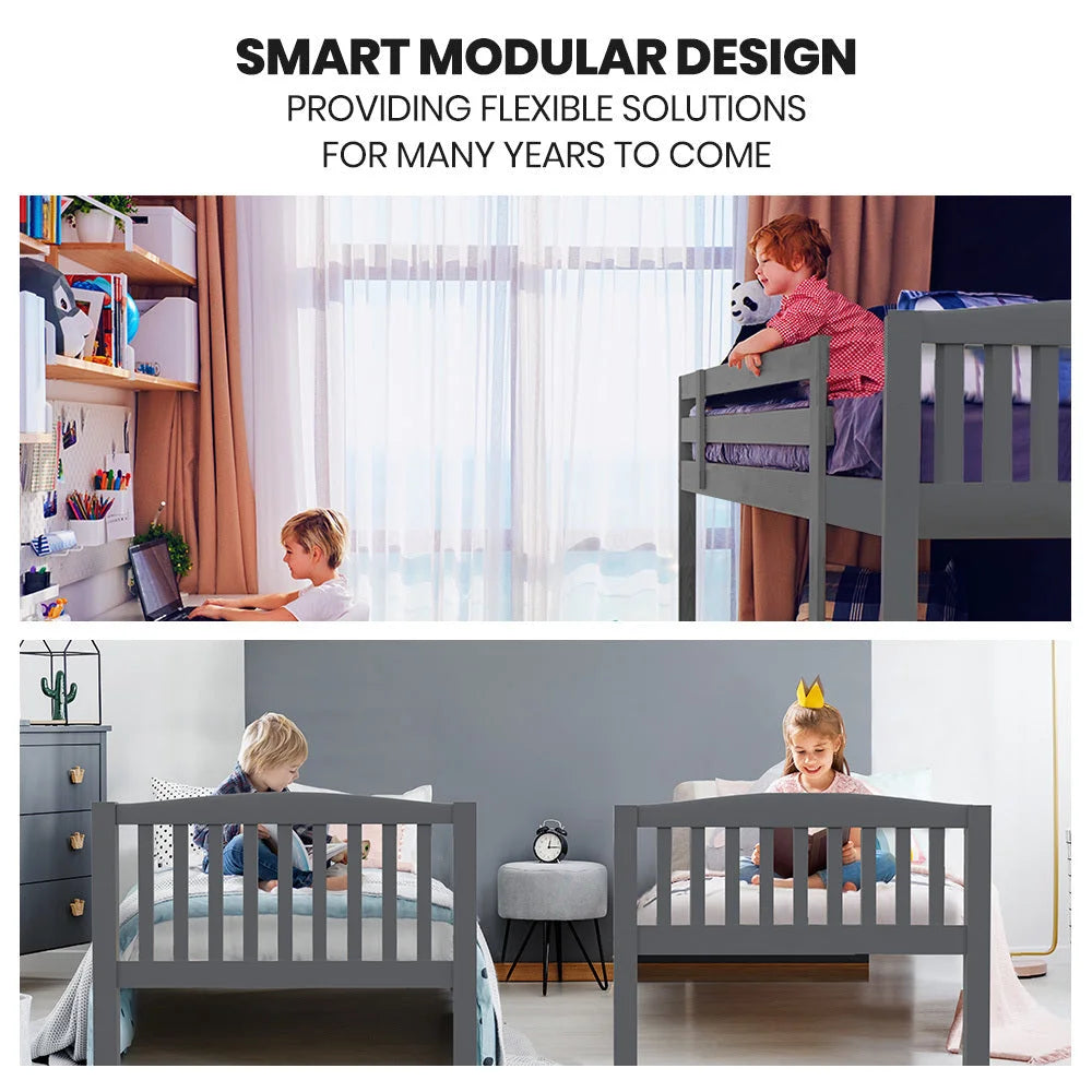 Kingston Slumber Single Bunk Bed Frame Solid Pine Wood