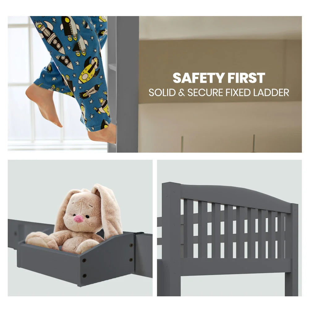 Kingston Slumber Single Bunk Bed Frame Solid Pine Wood