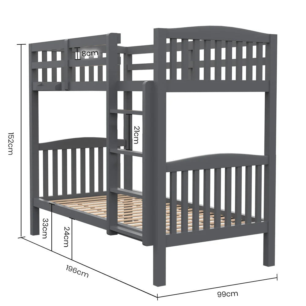 Kingston Slumber Single Bunk Bed Frame Solid Pine Wood