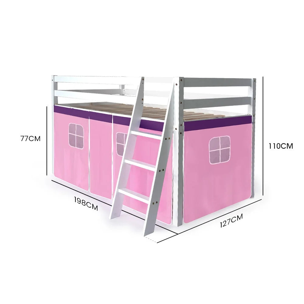 Kingston Slumber Wooden Kids Single Loft Bed Frame - Hiding