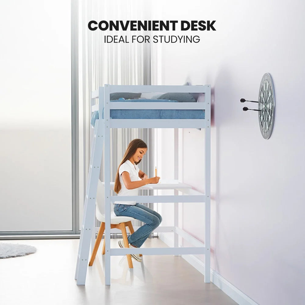KINGSTON SLUMBER Wooden Kids Single Loft Bed Frame