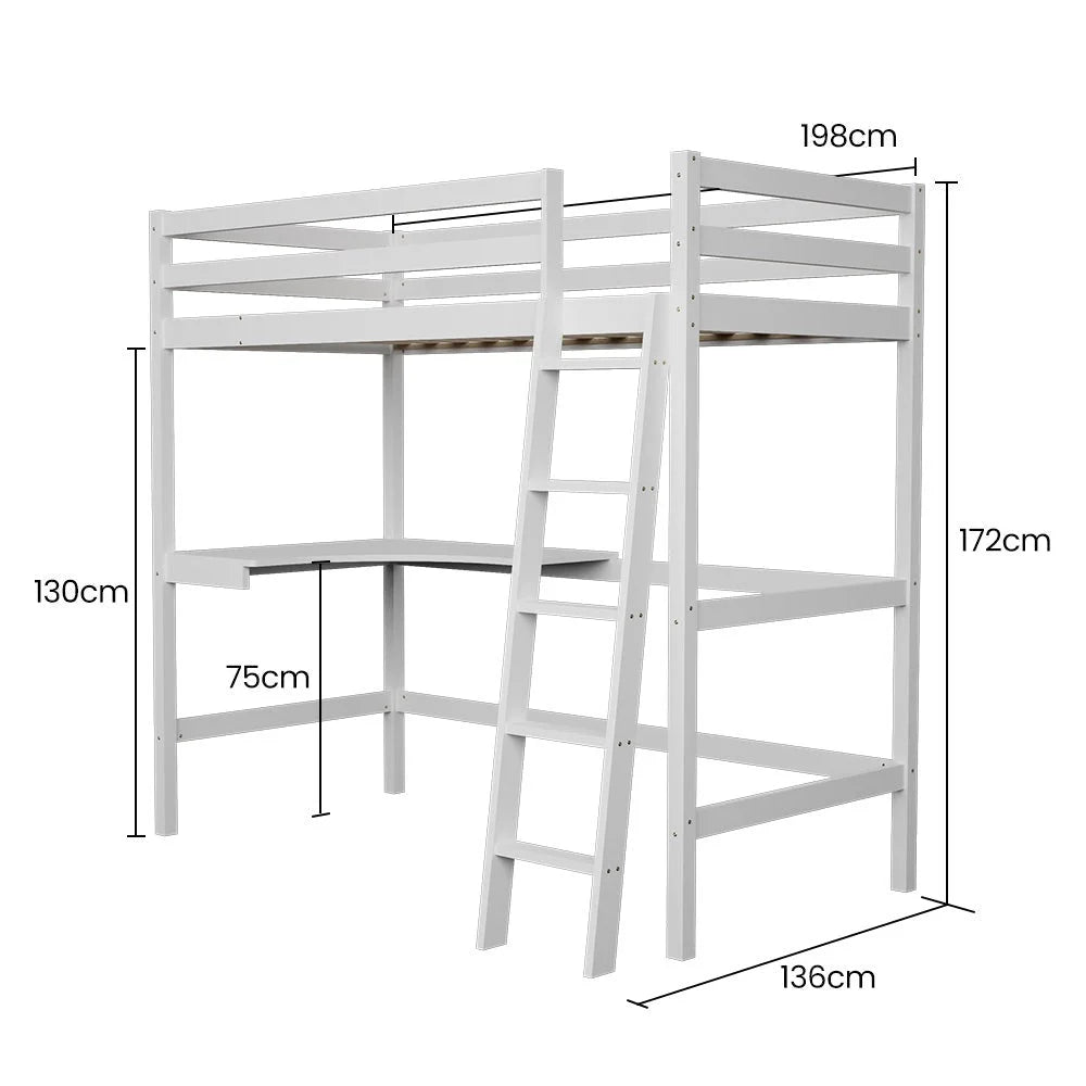 KINGSTON SLUMBER Wooden Kids Single Loft Bed Frame