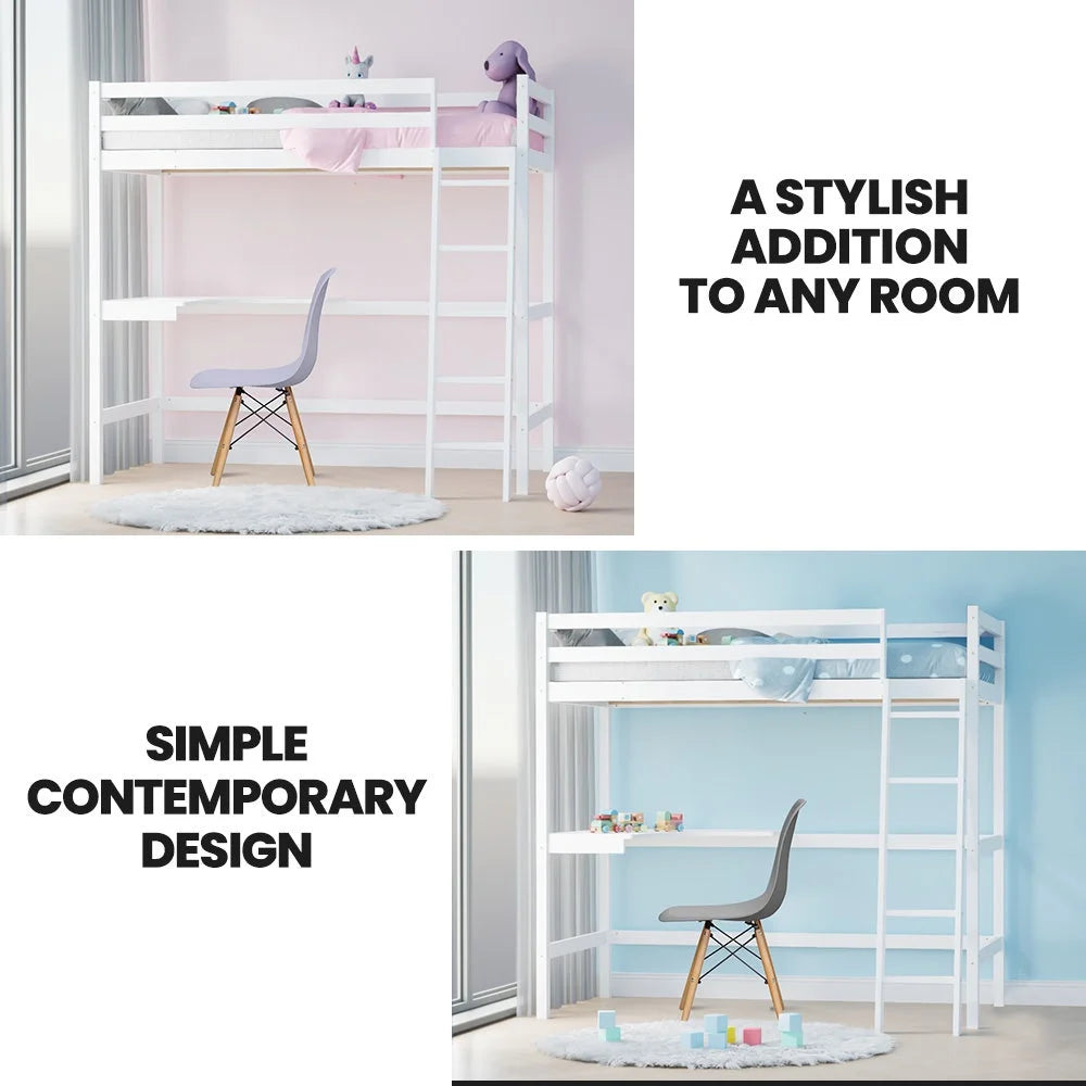 KINGSTON SLUMBER Wooden Kids Single Loft Bed Frame