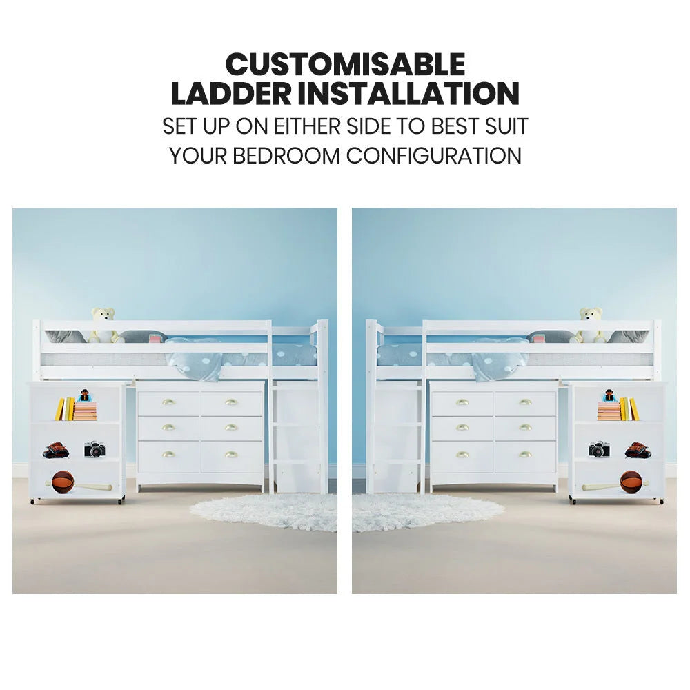 KINGSTON SLUMBER Wooden Kids Single Loft Bed Frame