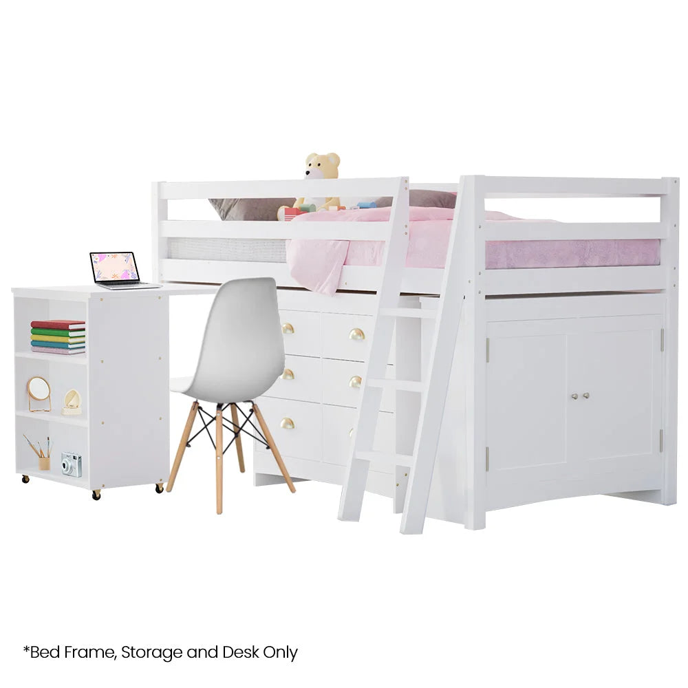 KINGSTON SLUMBER Wooden Kids Single Loft Bed Frame