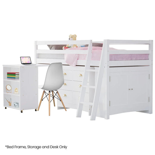 KINGSTON SLUMBER Wooden Kids Single Loft Bed Frame