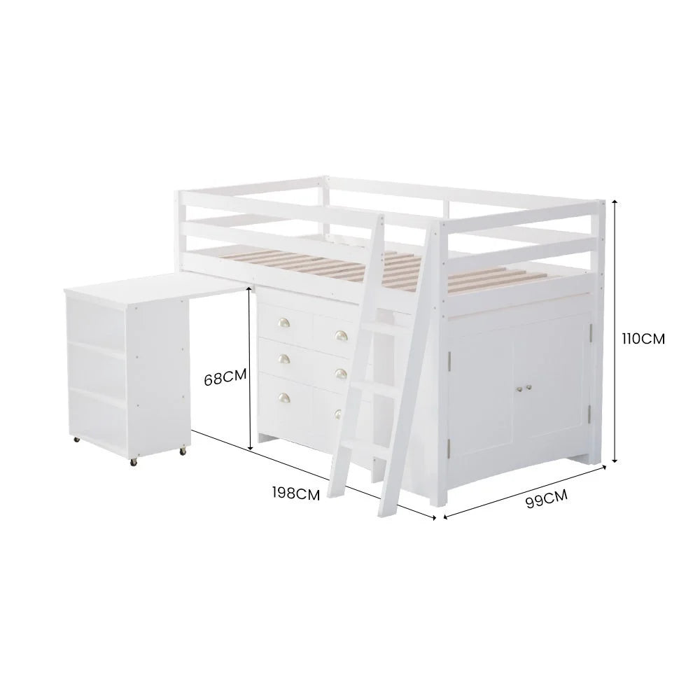 KINGSTON SLUMBER Wooden Kids Single Loft Bed Frame