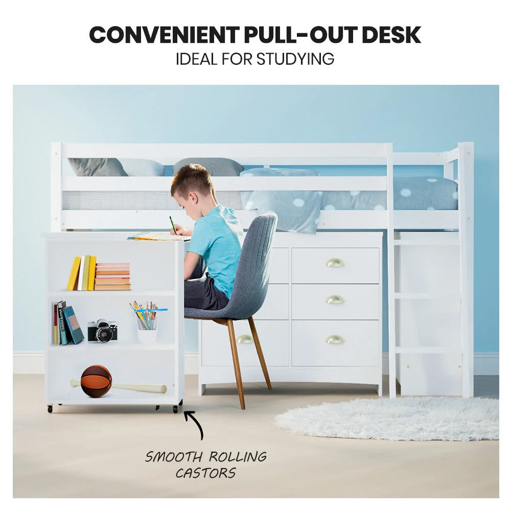 KINGSTON SLUMBER Wooden Kids Single Loft Bed Frame