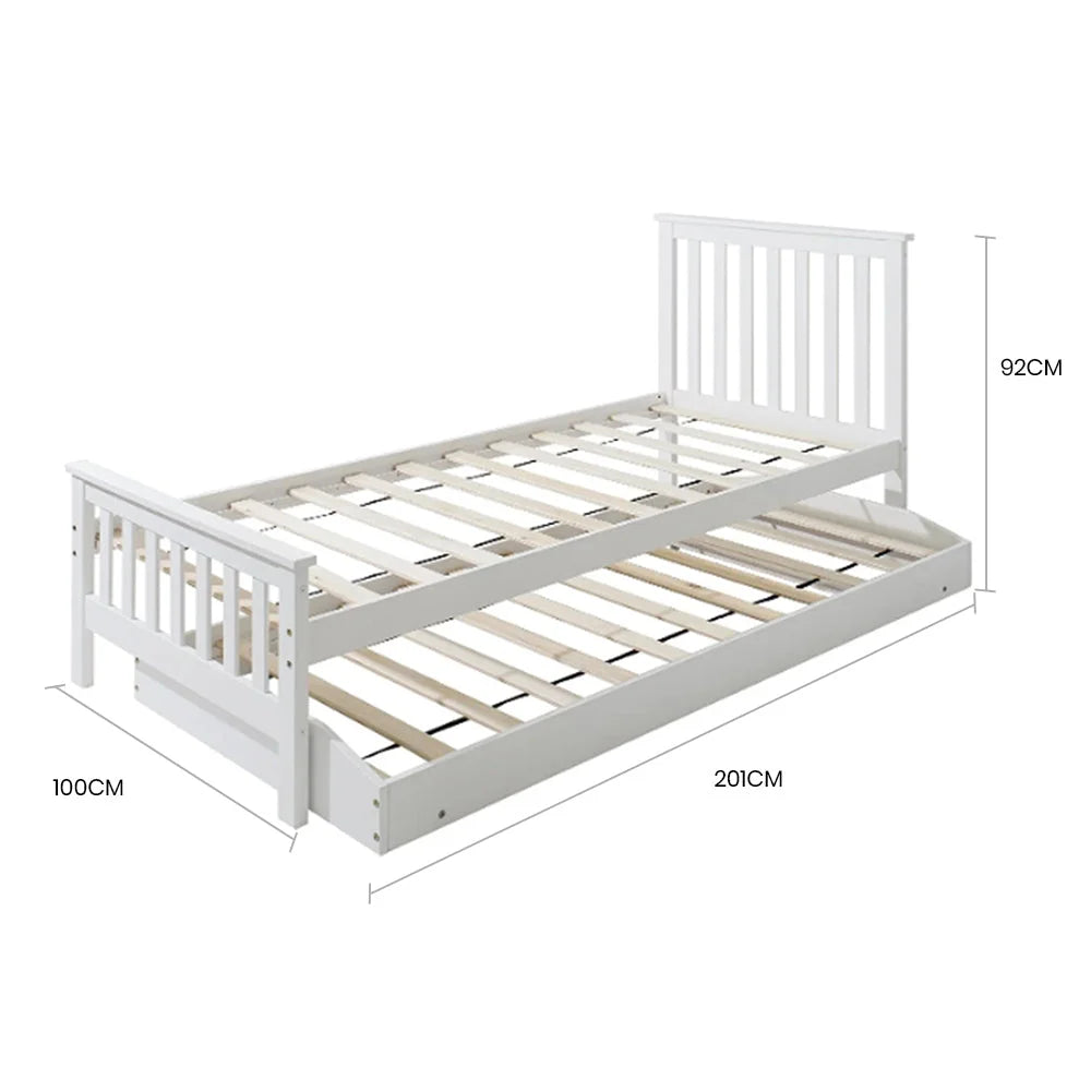 KINGSTON SLUMBER Wooden Single Bed Frame w/ Pop Up Trundle