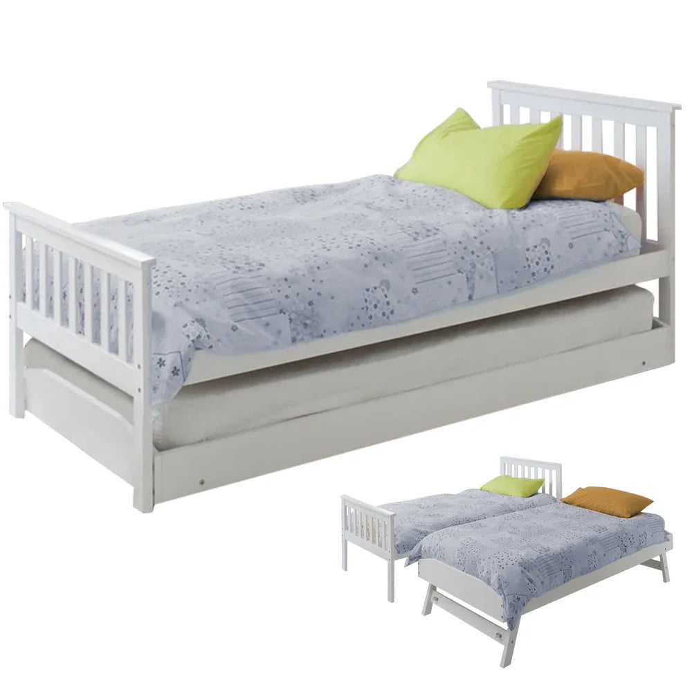 KINGSTON SLUMBER Wooden Single Bed Frame w/ Pop Up Trundle
