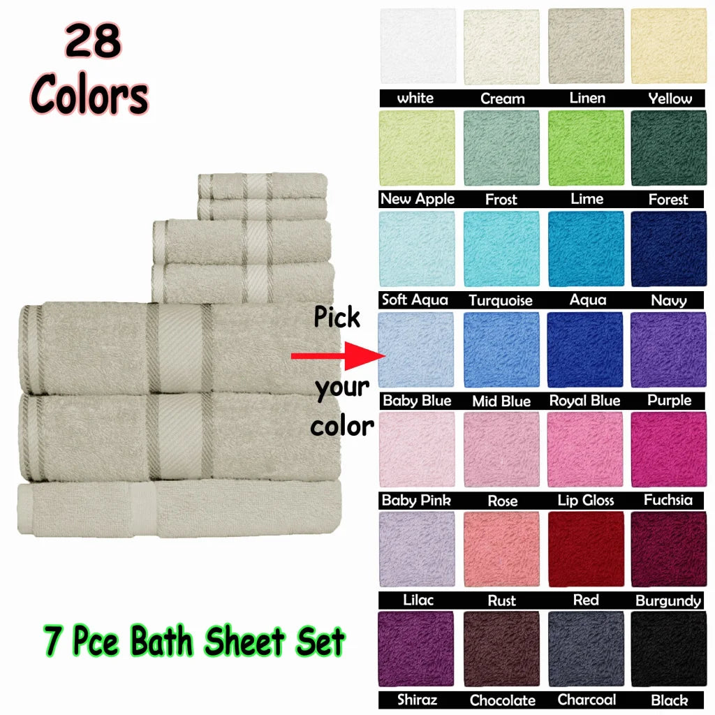 Kingtex 550gsm Cotton 7-Piece Bath Sheet Set - Rose - Home