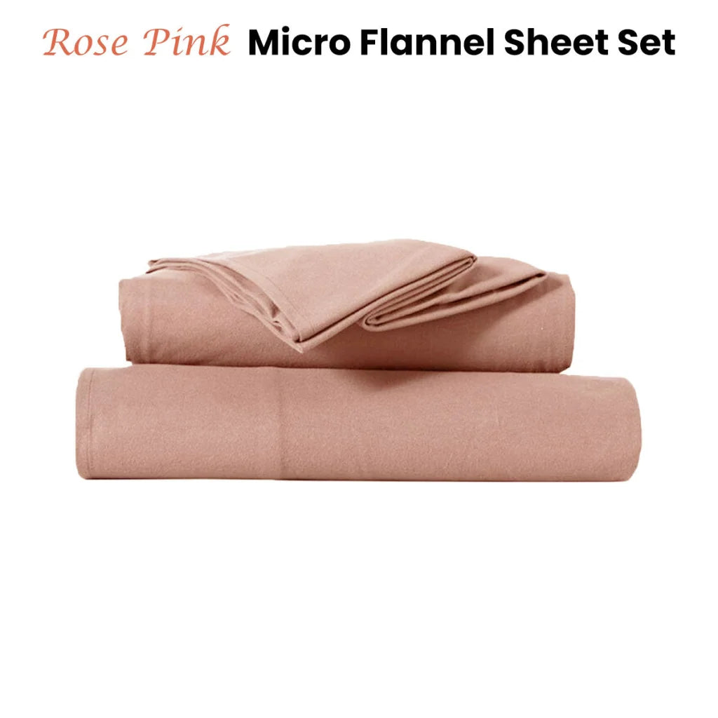 Kingtex Ultra-Soft Micro Flannel Sheet Set 40cm Wall - Rose