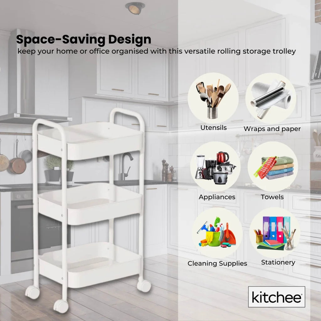 Kitchee 3-Tier Kitchen Storage Cart Trolley with Wheels
