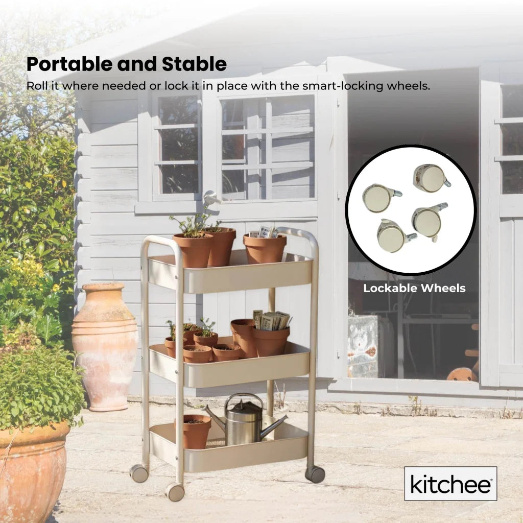 Kitchee 3-Tier Kitchen Storage Cart Trolley with Wheels