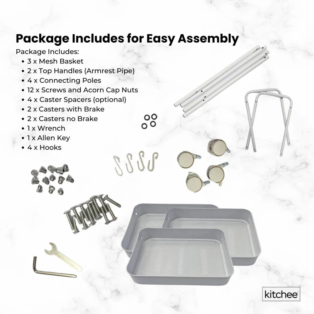 Kitchee 3-Tier Kitchen Storage Cart Trolley with Wheels