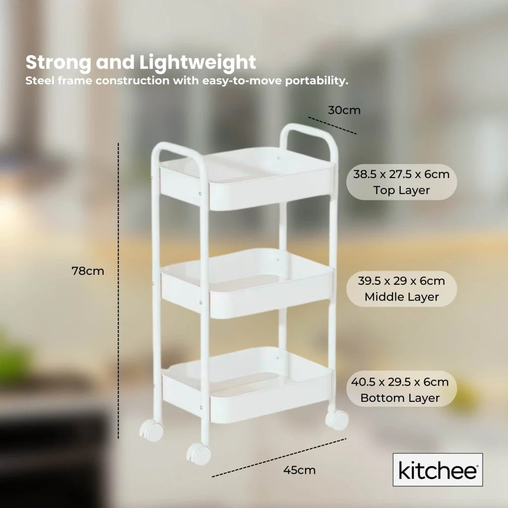 Kitchee 3-Tier Kitchen Storage Cart Trolley with Wheels