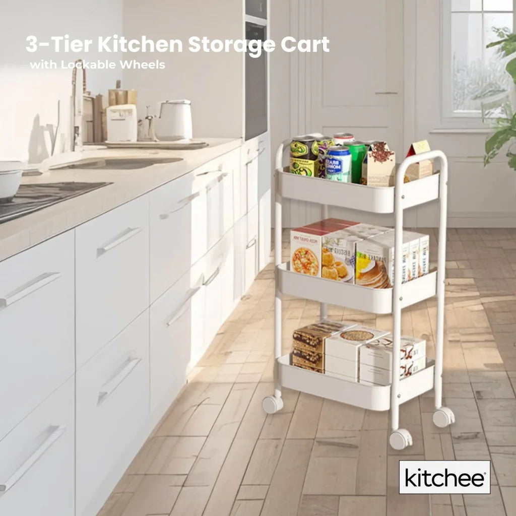 Kitchee 3-Tier Kitchen Storage Cart Trolley with Wheels