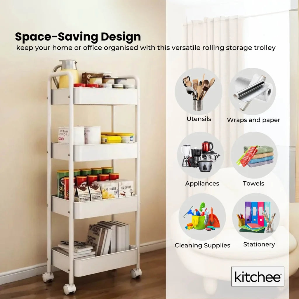 Kitchee 4-Tier Kitchen Storage Cart Trolley with Wheels