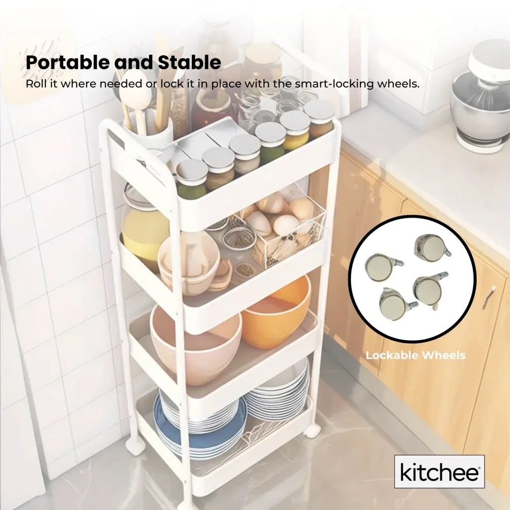 Kitchee 4-Tier Kitchen Storage Cart Trolley with Wheels