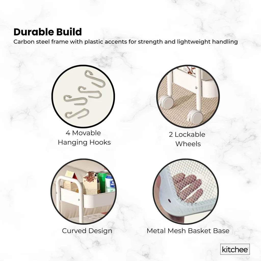 Kitchee 4-Tier Kitchen Storage Cart Trolley with Wheels