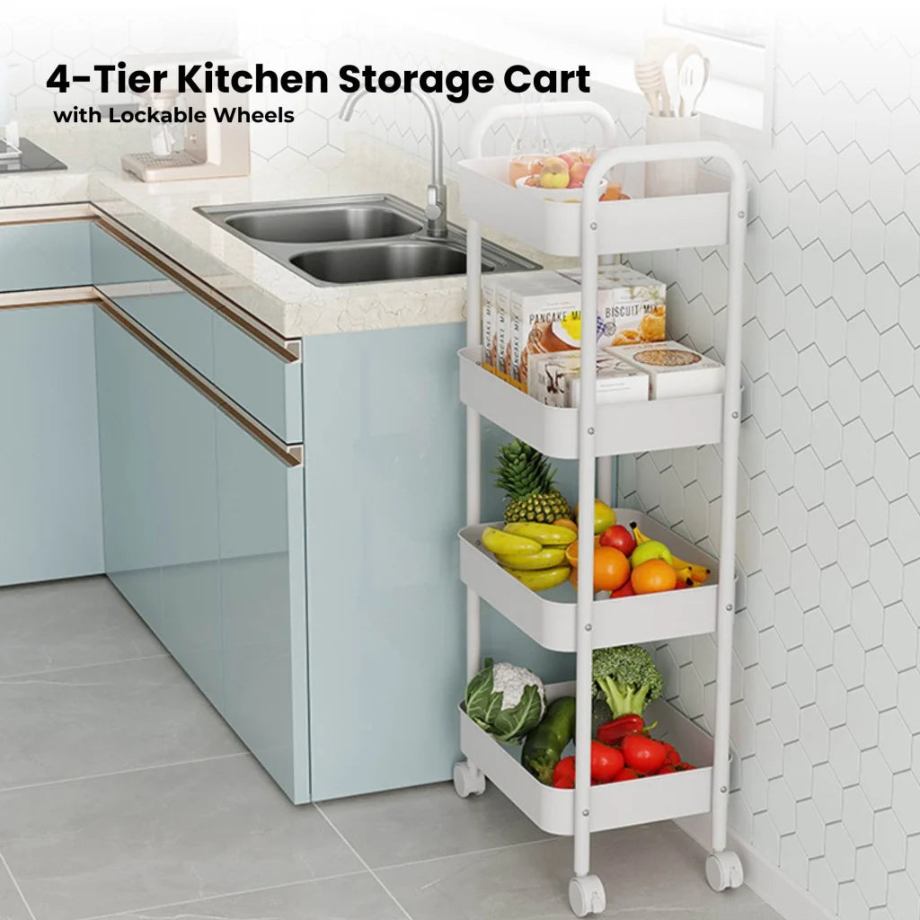Kitchee 4-Tier Kitchen Storage Cart Trolley with Wheels