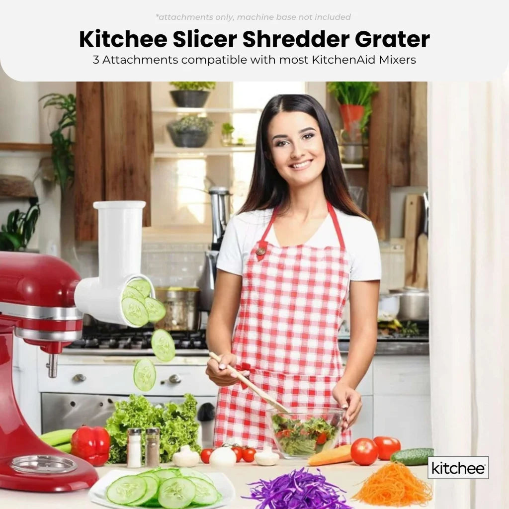Kitchee Slicer Shredder Grater 3 Attachments compatible with kitchenaid