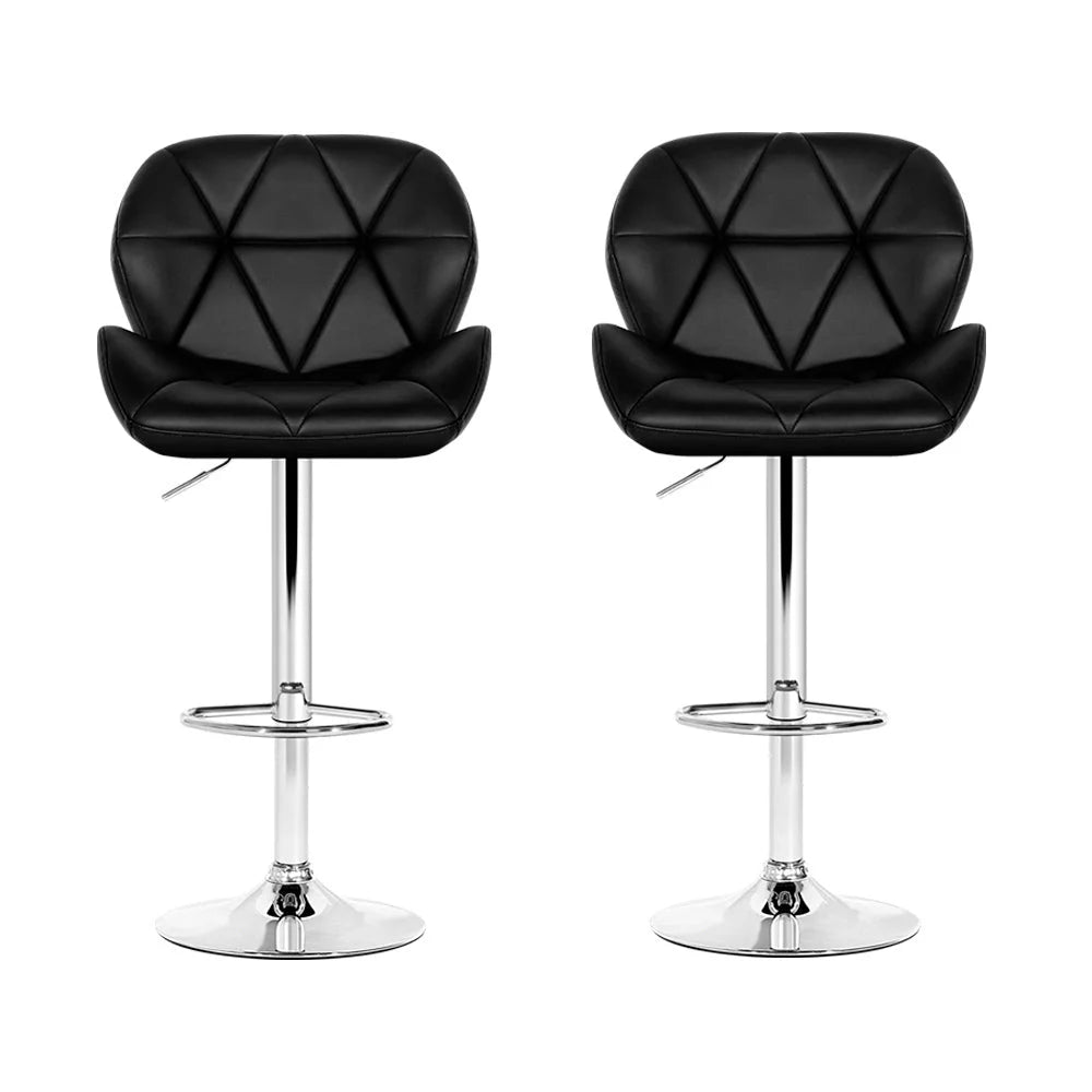Black chrome bar stool set with cushioned seat and curved backrest