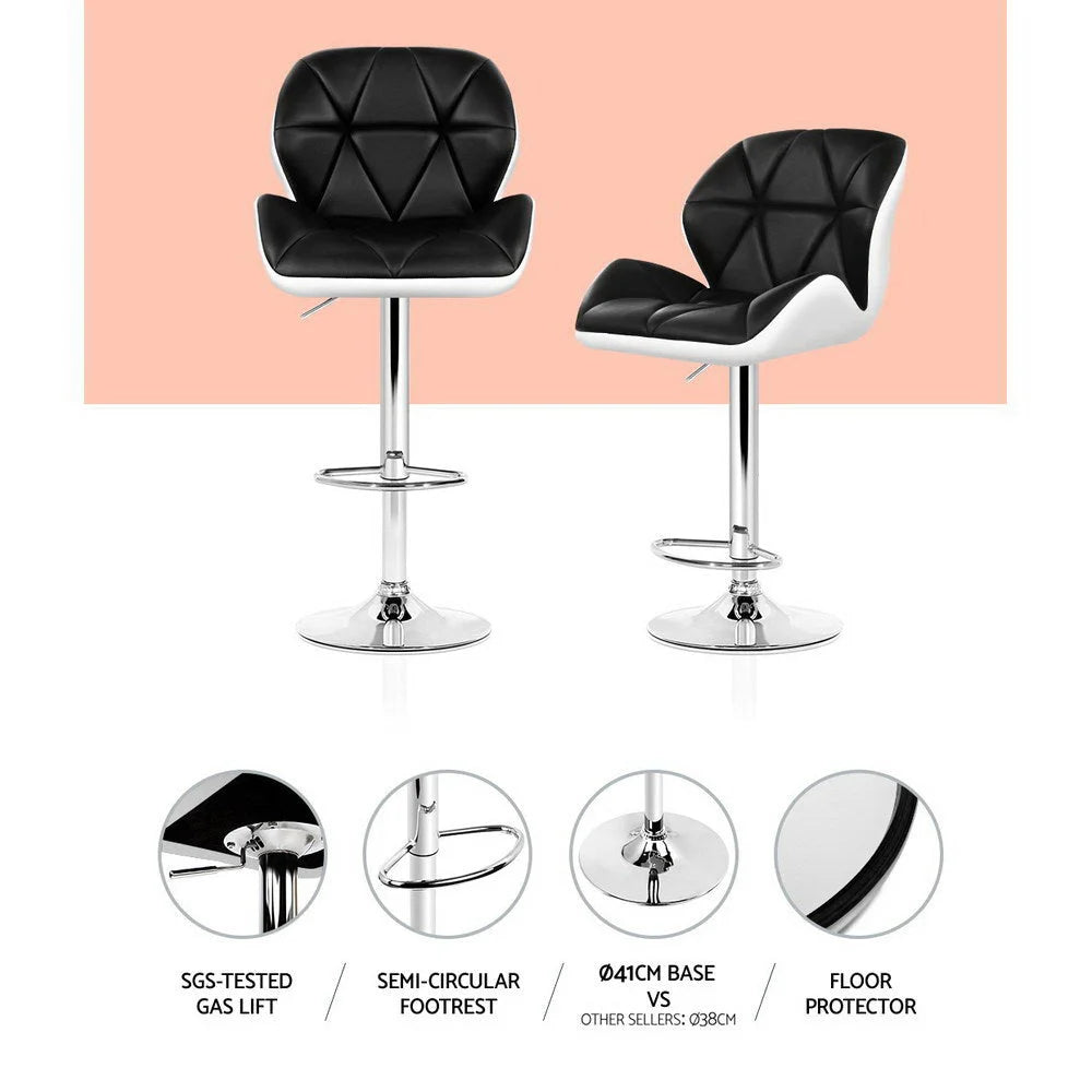 Kitchen Bar Stools Set of 2 - White Black and Chrome - Bar