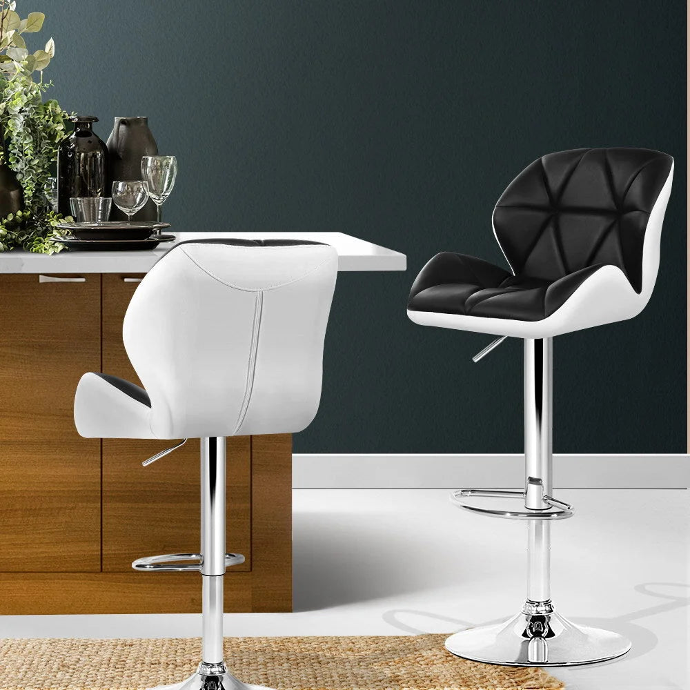 Kitchen Bar Stools Set of 2 - White Black and Chrome - Bar