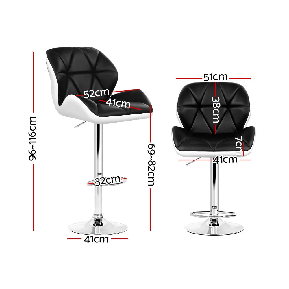 Kitchen Bar Stools Set of 2 - White Black and Chrome - Bar