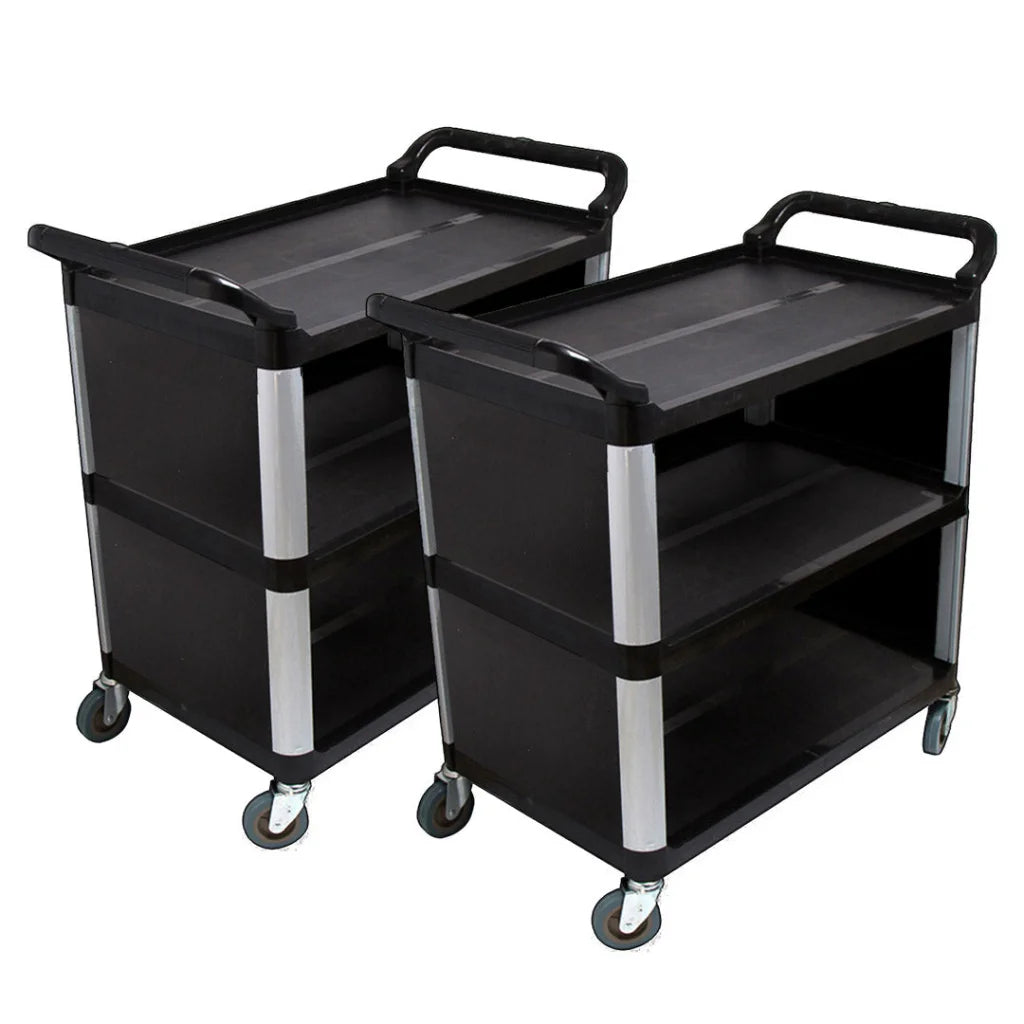 Kitchen Food Trolley Set Premium 2X 3 Tier Covered Waste Storage Cart - Black