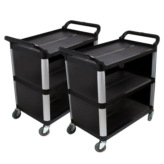 Kitchen Food Trolley Set Premium 2X 3 Tier Covered Waste Storage Cart - Black