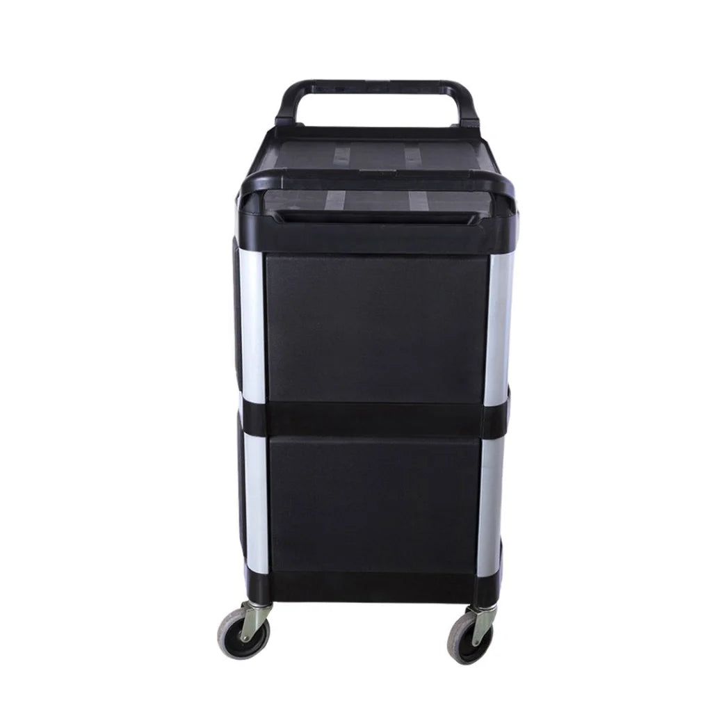 Kitchen Food Trolley Set Premium 2X 3 Tier Covered Waste Storage Cart - Black