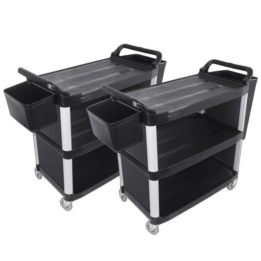 Kitchen Food Trolley Set Premium 2X 3 Tier Covered Waste Storage Cart with Bins
