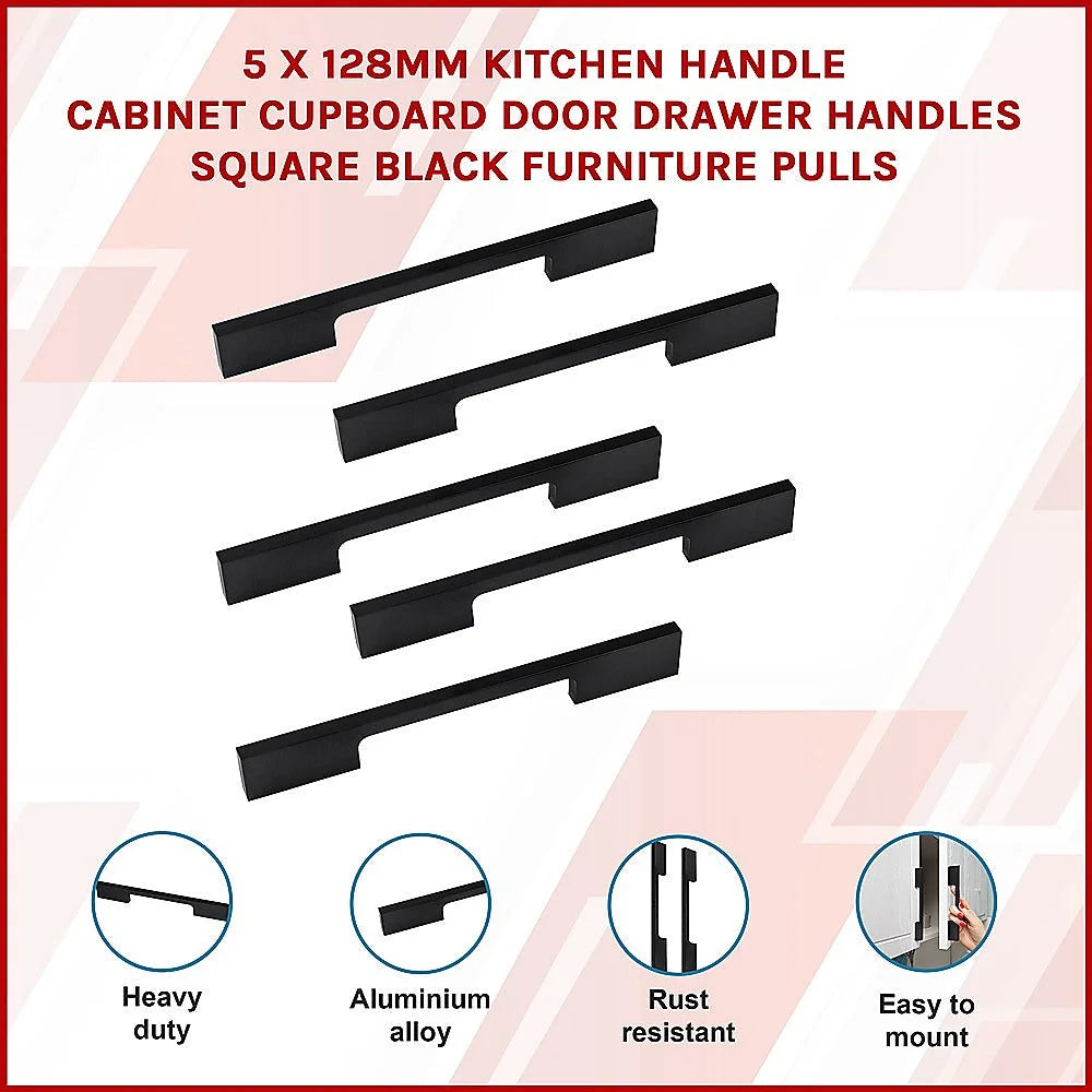 Kitchen Handles 5x 128mm Cabinet Cupboard Drawer Black
