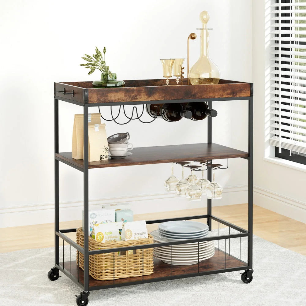Kitchen Island Rolling Serving Cart with Storage - Furniture