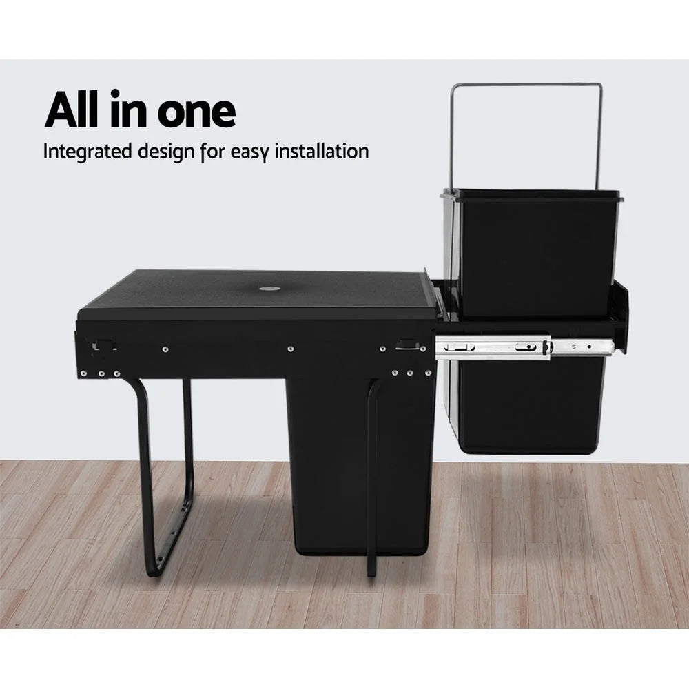 Kitchen Pull Out Bin 2x20L - Black
