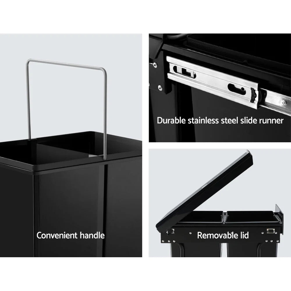 Kitchen Pull Out Bin 2x20L - Black