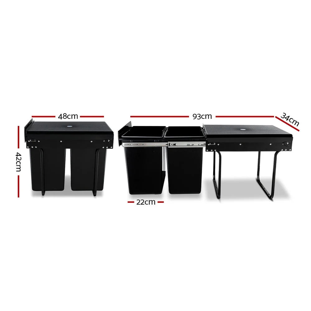 Kitchen Pull Out Bin 2x20L - Black