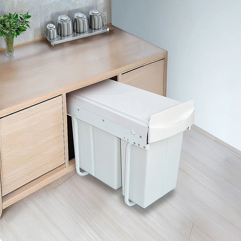 Kitchen Pull Out Bin Double Slide Garbage Rubbish Waste 10L