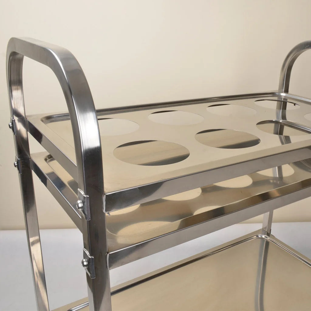 Kitchen Seasoning Cart Premium 2 Tier Stainless Steel 8 Compartment Service Trolley Condiment Holder Spice Bowl