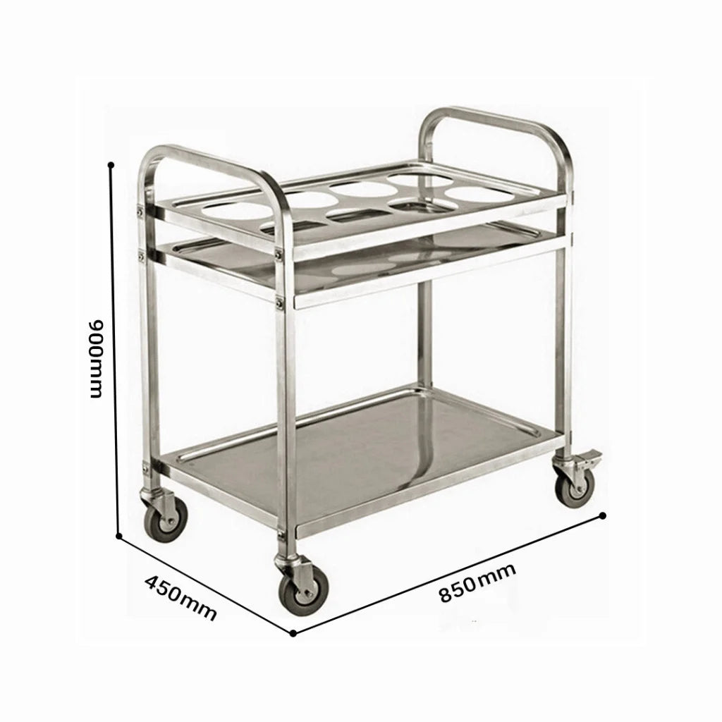 Kitchen Seasoning Cart Premium 2 Tier Stainless Steel 8 Compartment Service Trolley Condiment Holder Spice Bowl