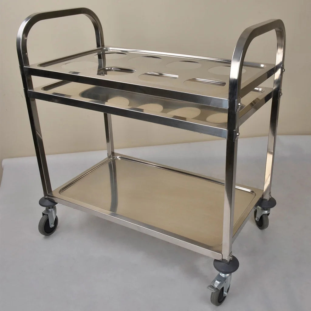 Kitchen Seasoning Cart Premium 2 Tier Stainless Steel 8 Compartment Service Trolley Condiment Holder Spice Bowl