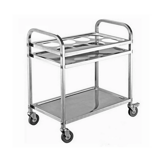 Kitchen Seasoning Cart Premium 2 Tier Stainless Steel 8 Compartment Service Trolley Condiment Holder Spice Bowl