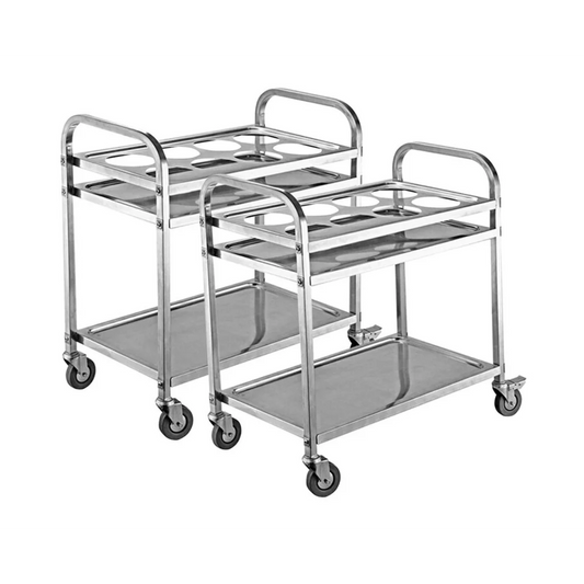 Kitchen Seasoning Cart Set of 2 Premium 2 Tier Stainless Steel 8 Compartment Service Trolley Condiment Holder Spice Bowl